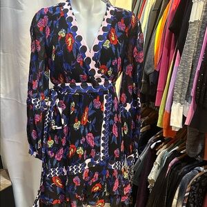 Diane Von Furstenberg Black Floral Long Sleeve Dress